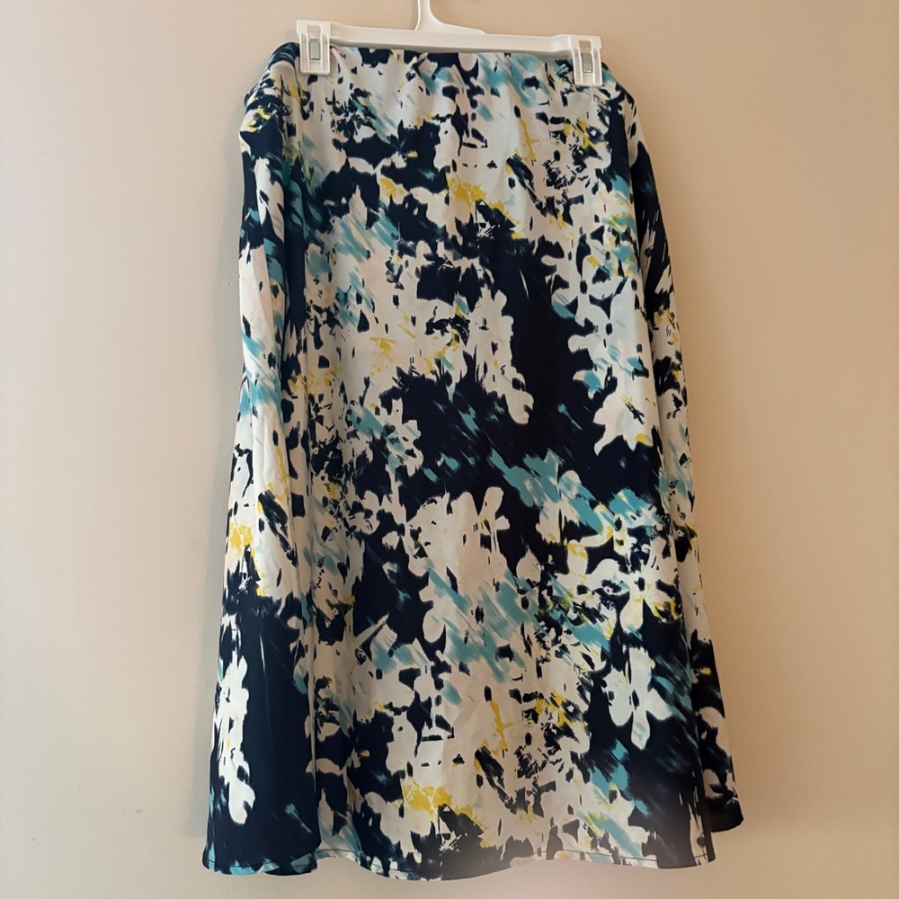 Banana Republic Floral Midi Skirt in Navy, White, Teal & Yellow - Picture 2 of 4